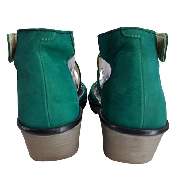 Fly London Piat Green Leather Wedge Ankle Strap Shoes Size 38 US 7.5-8 Mary Jane - Picture 5 of 13